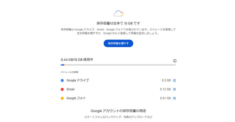></p>
<p>パソコンからGmailの容量を確認する際には、専用のURL（<a href=